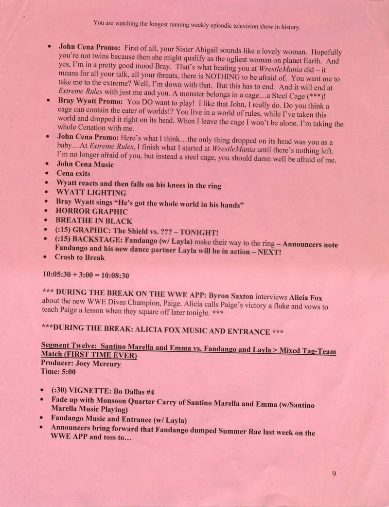 Illustration for article titled This Is What A WWE Raw Script Looks Like